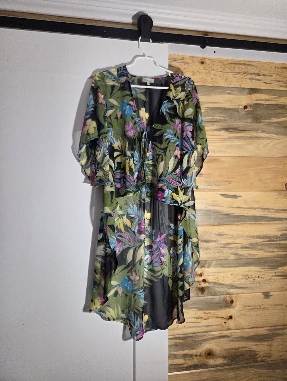 Chenault Sheer Tropical Print Swim Cover High low Front Tie Womens size Medium